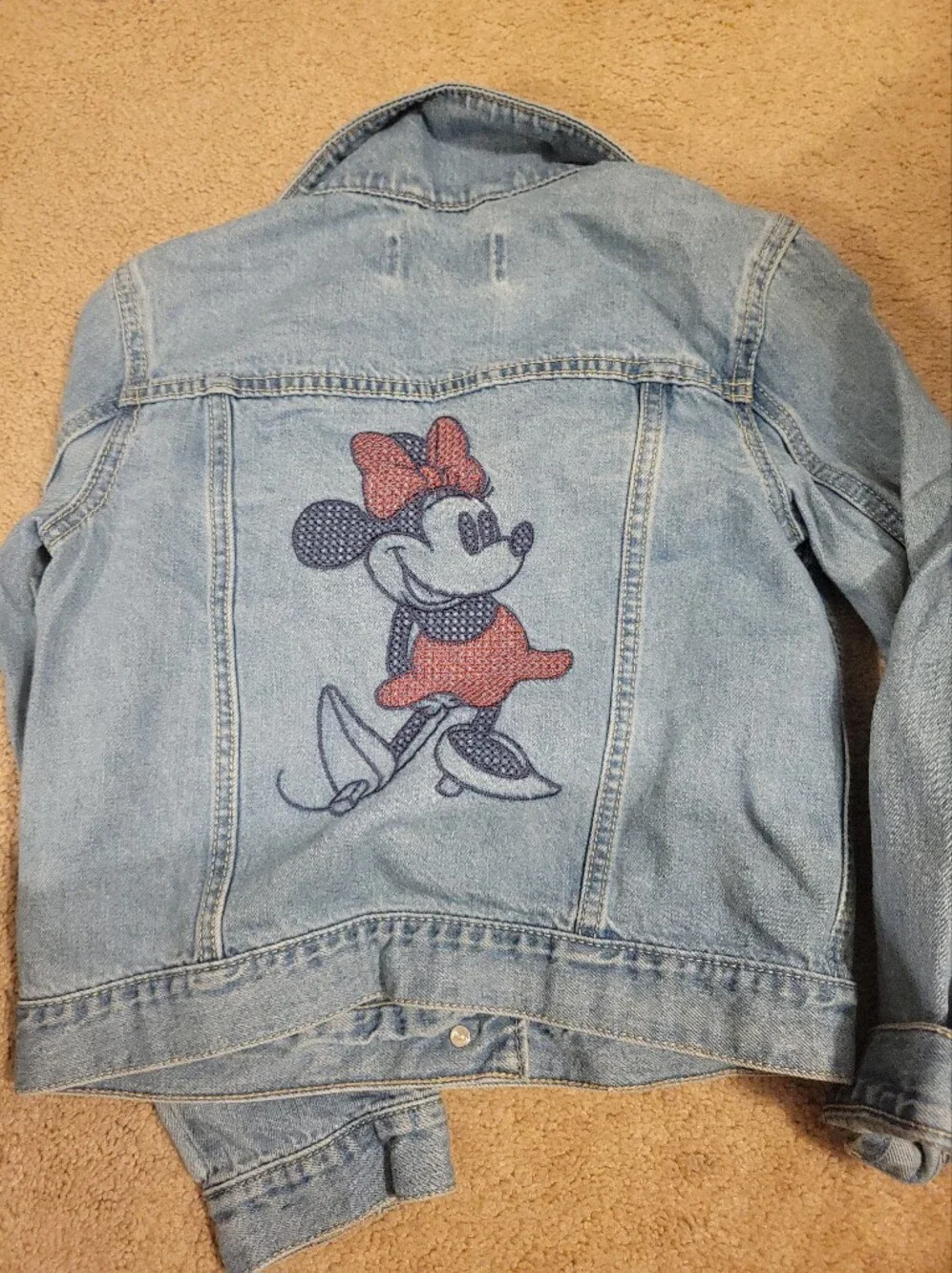 Gap Girls' Light Blue Denim Jacket with Minnie Mouse Embroidery